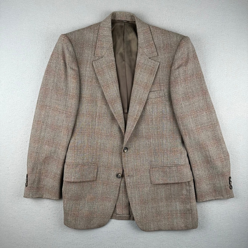 Man In Wool Blazer Mens 38 Brown Glen Plaid Pure Wool 2 Button Vintage Jacket
